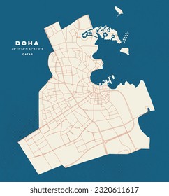 Volante de afiches de vectores de mapa de Doha - Qatar