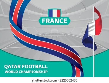 Doha, Qatar - 13 de noviembre de 2022: Copa Mundial de Fútbol, Qatar 2022. Cinta con los colores de la bandera francesa en el fondo de un estadio de fútbol.