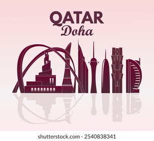 Doha, Qatar. Silhouette of the skyline of Doha, Qatar. Vector Illustration.