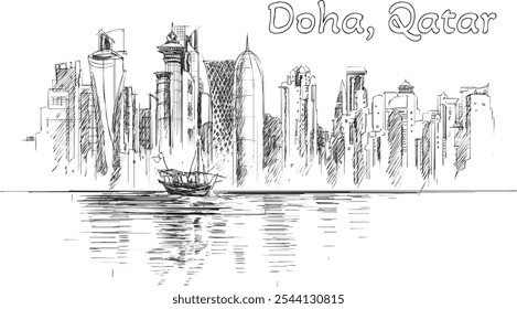 Doha Qatar Sketch drawing storyboard landmark