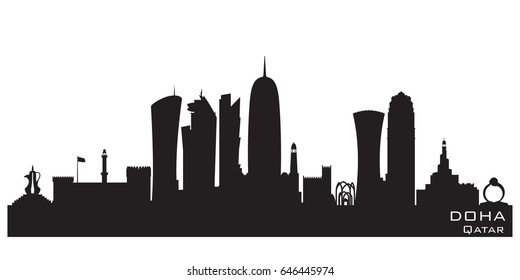 Doha Qatar skyline Detailed vector silhouette