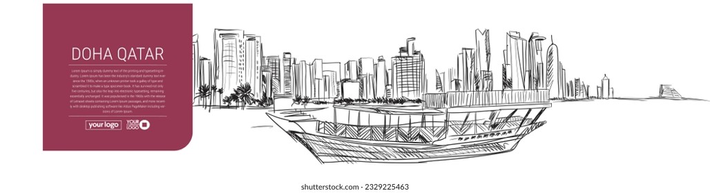 Vector de arte de dibujo de la Línea Skyline de Doha en Qatar.