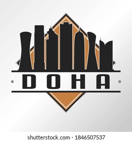 Doha, Qatar Skyline Logo. Adventure Landscape Design Vector Illustration.