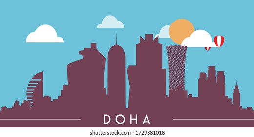 Doha Qatar skyline silhouette flat design vector illustration