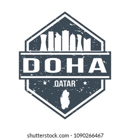 Doha Qatar Travel Stamp Icon Skyline City Design Tourism. Seal Vector Passport.