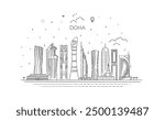 Doha skyline cityscape illustration in black and white