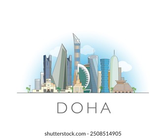 Ilustração da paisagem urbana do horizonte de Doha em cores