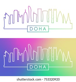 Skyline von Doha. Farbiger linearer Stil. Bearbeitbare Vektordatei.