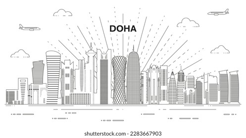 Doha skyline line art vector illustration