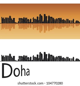 Doha skyline in orange background in editable vector file