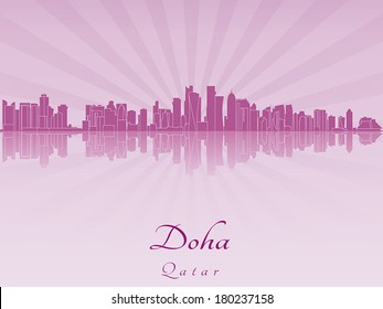 Doha skyline in purple radiant orchid in editable vector file