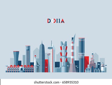 Doha skyline, Qatar, vector illustration, flat design