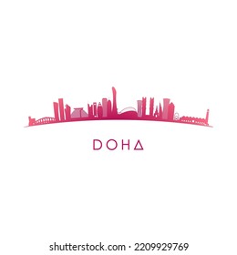 Doha skyline silhouette. Cityscape panorama Vector design colorful illustration.