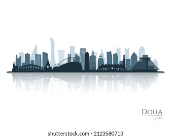 Doha skyline silhouette with reflection. Landscape Doha, Qatar. Vector illustration.