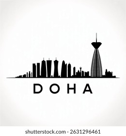 Doha Skyline-Vektorgrafik - Minimale schwarz-weiße Silhouette der Hauptstadt Katars mit moderner Architektur