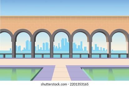 Doha skyline view from the Museum of Islamic Art (Qatar). Vector illustration