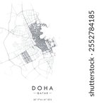 Doha vector print map. Detailed map of Doha in Qatar. Best free vector illustration. Tourist decorative minimalist street map.