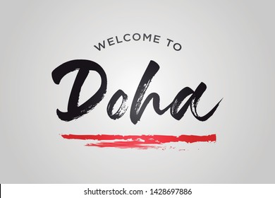 Doha Welcome To Word Text with Creative Handwritten Font Design Vector Illustration. - Vector