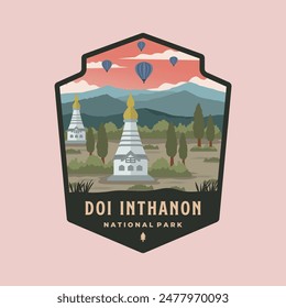 doi inthanon national park emblem patch logo vector illustration design, chiang mai thailand landmark emblem design