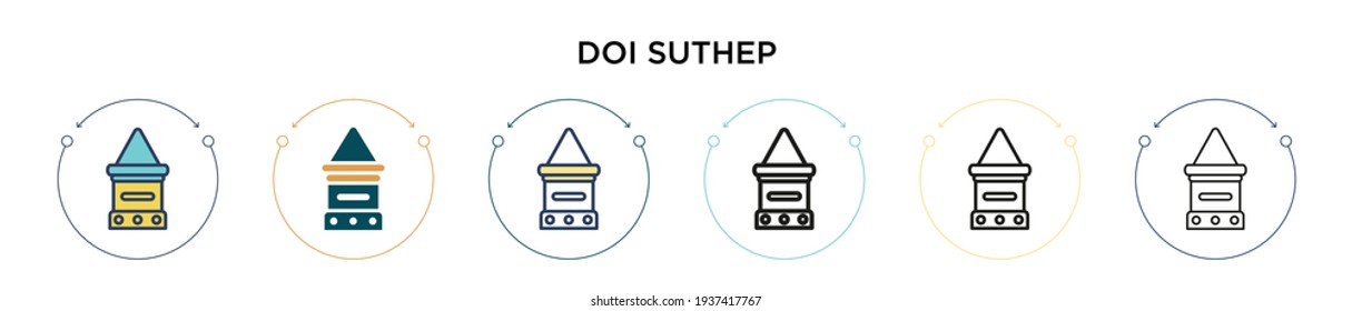 Doi suthep icon in filled, thin line, outline and stroke style. Vector illustration of two colored and black doi suthep vector icons designs can be used for mobile, ui, web