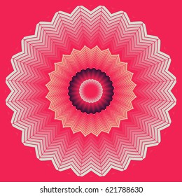 doily flower pattern with zigzag ripples in red shades