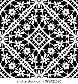 Doily / lace seamless pattern, decor / design with tribal motif, vector