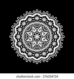 Doily ornament, stencil round pattern, cut out design, decor element, vector illustration