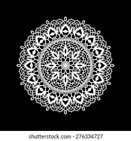 Doily ornament, stencil round pattern, cut out design, decor element, vector illustration