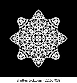 Doily ornament, stencil round pattern, cut out design, decor element, vector illustration