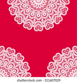 Doily ornament template card, stencil round pattern, cut out design, decor element, vector illustration