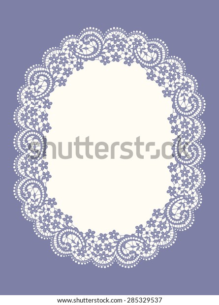 Doily. Purple Oval Lace Frame. Floral Frame.\
White Background.