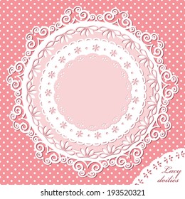 Doily template set on polka dot pattern background.