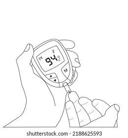  Doing Blood Sugar Test at home lineart stock illustration.