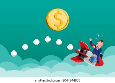 Doing business sometimes failing business plans is like a rocket that hits the ground quickly. Vector illustration in 3D style