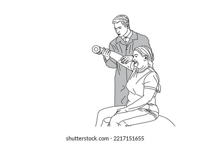 Doing Excersice Physiotherapy doctor and Patient Vector Art