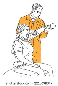 Doing Excersice Physiotherapy doctor and Patient Vector Art