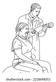 Doing Excersice Physiotherapy doctor and Patient Vector Art