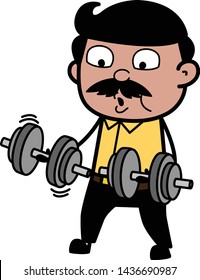 Doing Exercise - Indian Cartoon Man Father Vector Illustration