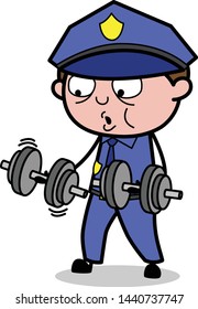 Doing Exercise - Retro Cop Policeman Vector Illustration