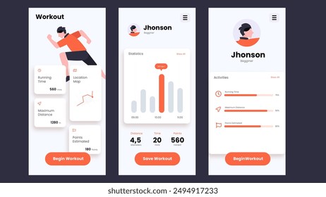 Haciendo ejercicios trazador de entrenamiento App móvil diseño de Vector en eps 10