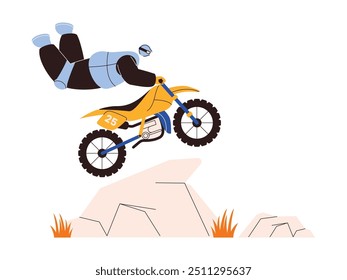 Doing freestyle during motocross with obstacles, extreme sports vector illustration.