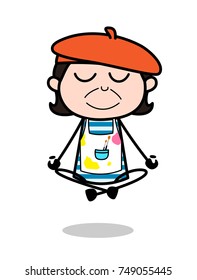 Doing Meditation - Cartoon Artist Vector Illustration