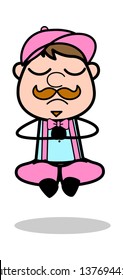 Doing Meditation - Retro Delivery Man Vendor Vector Illustration
