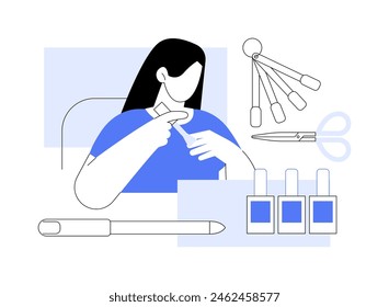 Doing nails isolated cartoon vector illustrations. Girl makes manicure, people lifestyle, women rituals, apply gel polish, appearance care, beauty procedures, home treatment vector cartoon.