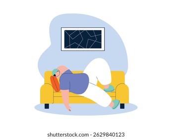 Doing nothing just lying down relaxing, laziness vector illustration.