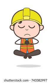 Doing Prayer Pose - Cute Cartoon Male Engineer Illustration