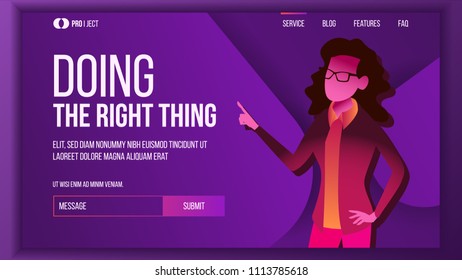 Doing The Right Thing Landing Page Concept Vector. Woman. Creative Idea. Business Coworking. Workflow Management. Template Illustration - Shutterstock ID 1113785618