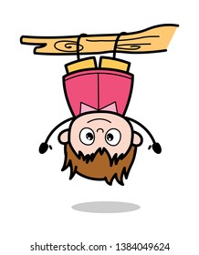 Doing Stunt Upside Down - Teenager Cartoon Fat Boy Vector Illustration