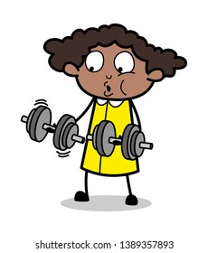 Doing Workout - Retro Black Office Girl Cartoon Vector Illustration
