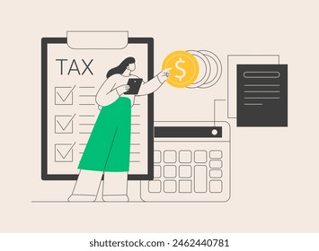 Doing your taxes abstract concept vector illustration. Personal income, refinance your debt, loan insurance, budget calculator, business accountant, financial audit, paperwork abstract metaphor.